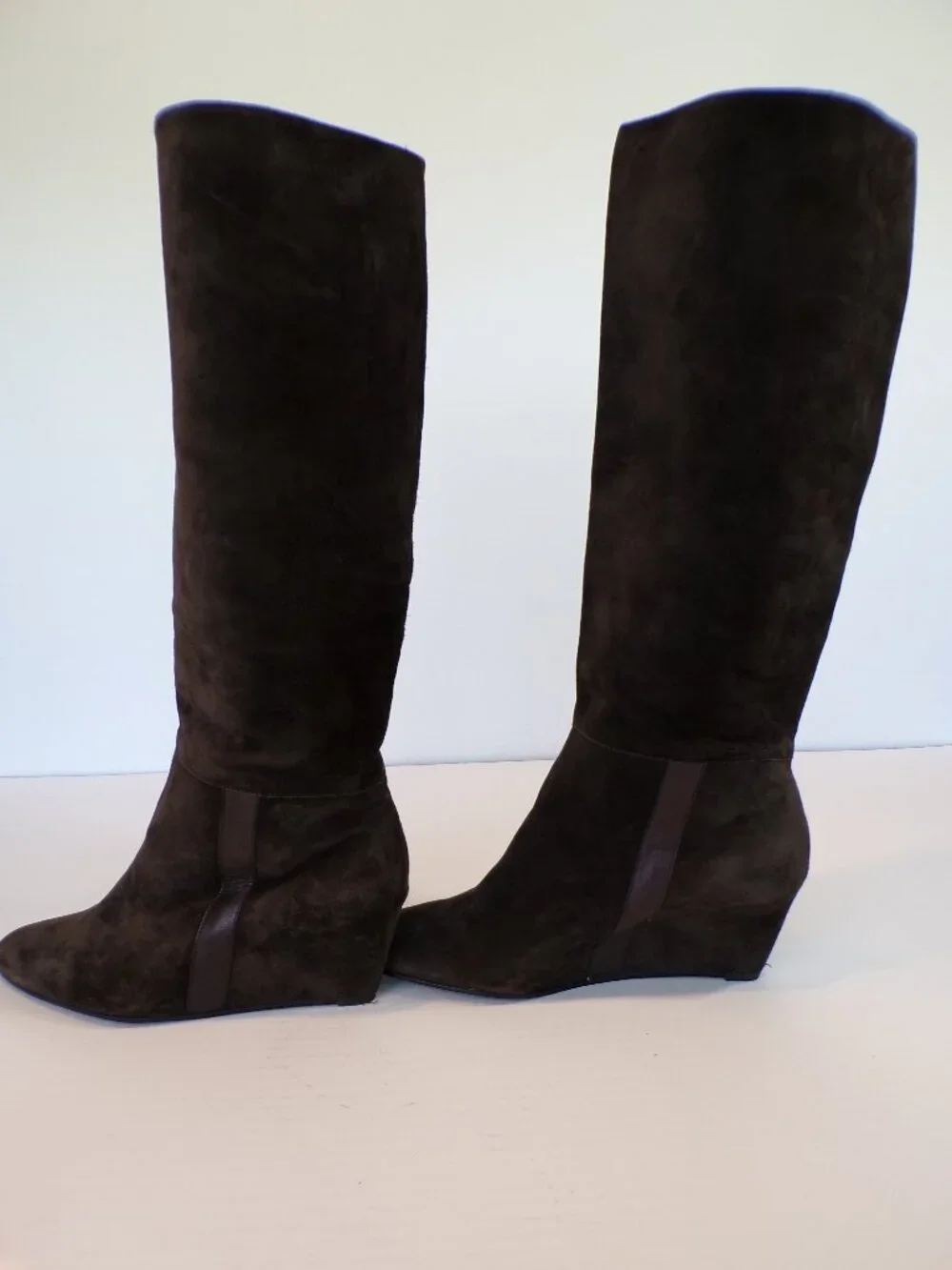 Robert Clergerie Women's Brown Black Suede Knee High Wedge Boots Size 10